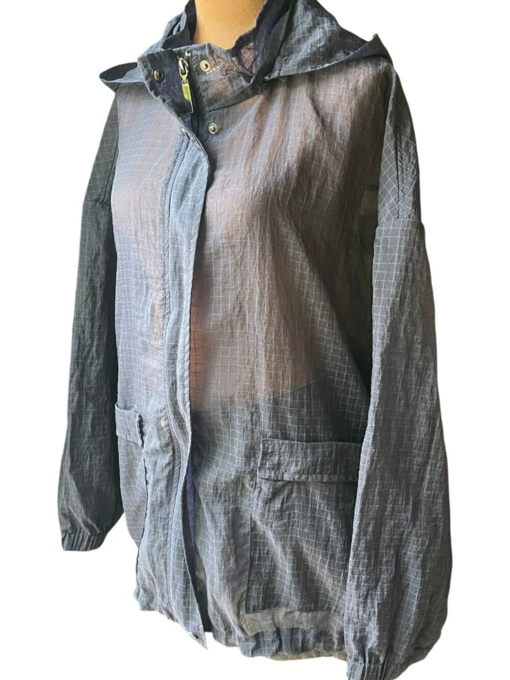 Chico’s Zenergy Sheer Textured Hooded Jacket Navy Grid – US 18